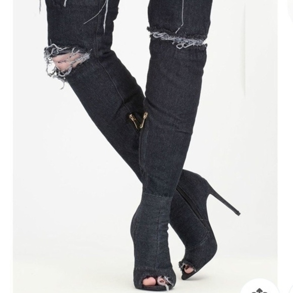 Over The Knee Denim Stilettos